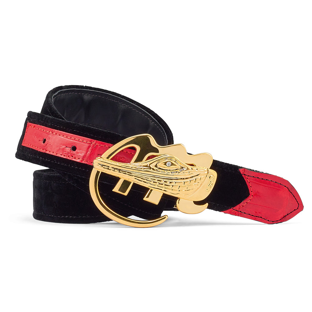 Mauri 0100/35 Croc & Velvet Belt Red / Black