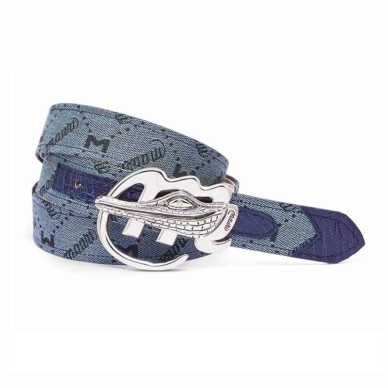 Mauri 0100 35 Ostrich Leg / Hornback Crown / Fabric Belt Blue