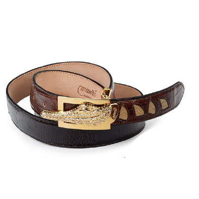Mauri 100-35 Alligator & Ostrich Leg Belt Camel / Bone / Dark Brown