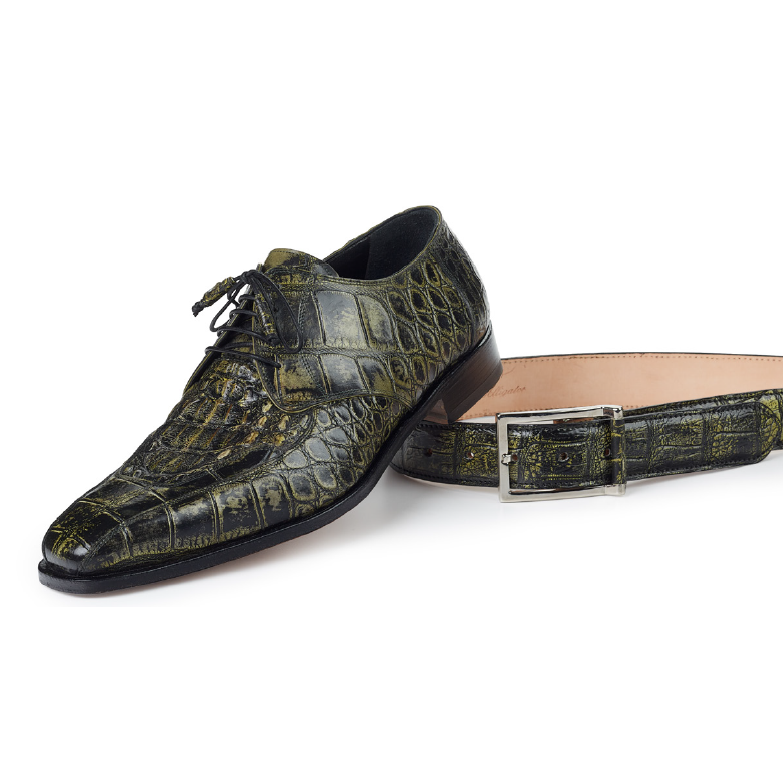 Mauri 1022 Bamboo Body Alligator & Hornback Dress Shoes Olive / Black