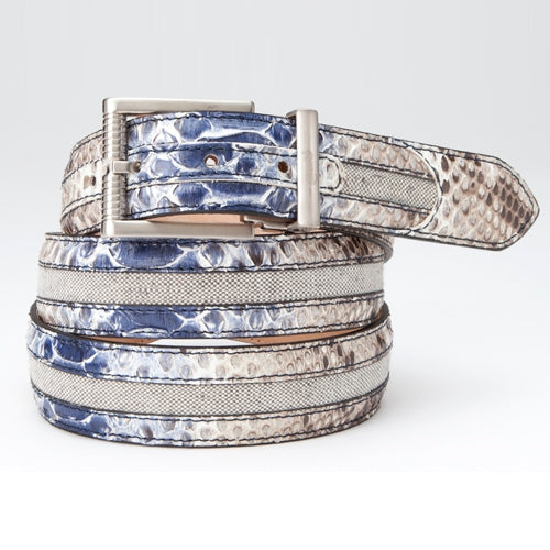 Mauri 103-35 Python & Linen Belt Blue / Brown
