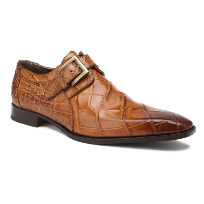 Mauri 1032 Saga Alligator Monk Strap Shoes Cognac