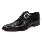 Mauri 1032 Saga Alligator Monk Strap Shoes Black