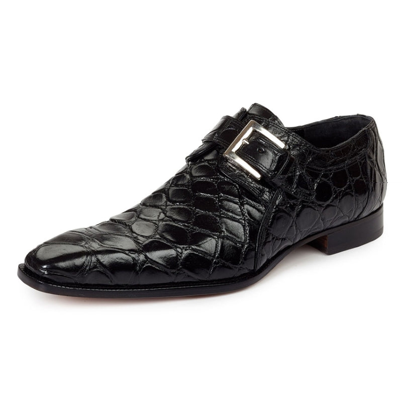 Mauri 1032 Saga Alligator Monk Strap Shoes Black