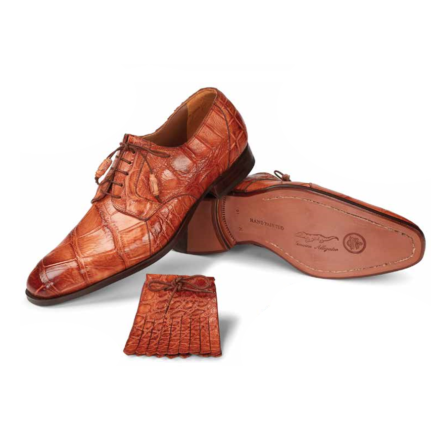 Mauri 1059 Durini Alligator Derby Shoes Cognac