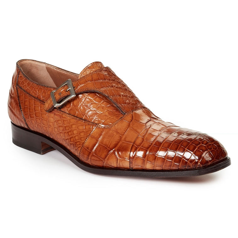 Mauri 1069 II Brunei Alligator Monk Strap Shoes Brandy