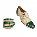 Mauri 1152 Double Monk Strap Shoes Bone / Green (Special Order)