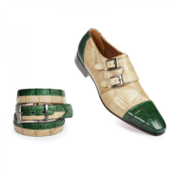 Mauri 1152 Double Monk Strap Shoes Bone / Green (Special Order)