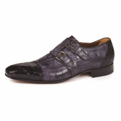 Mauri 1152 Traiano Alligator Double Monk Strap Shoes Black / Gray (SPECIAL ORDER)