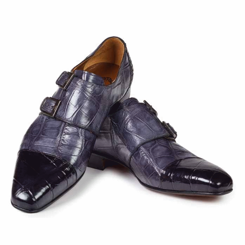 Mauri 1152 Traiano Alligator Double Monk Strap Shoes Black / Gray