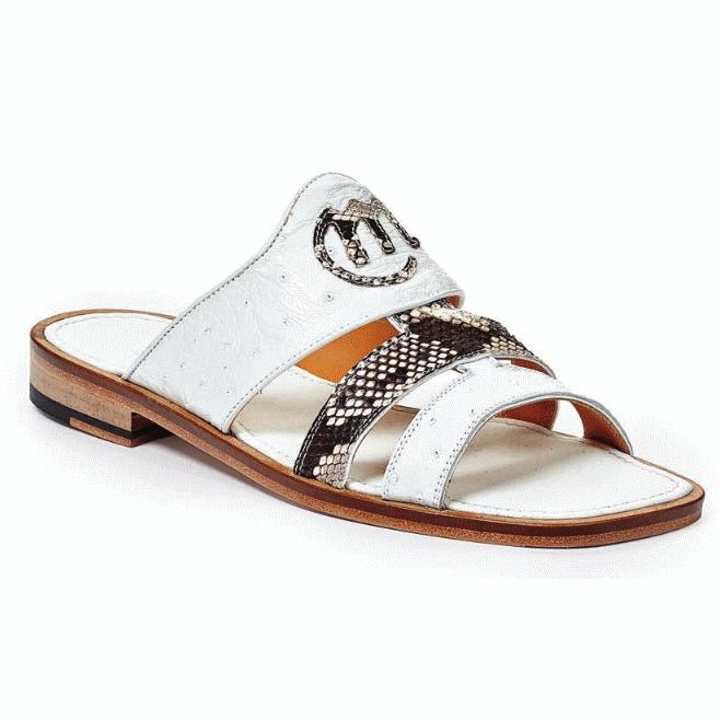 Mauri 1255-1 Poccianti Ostrich Python Sandals White