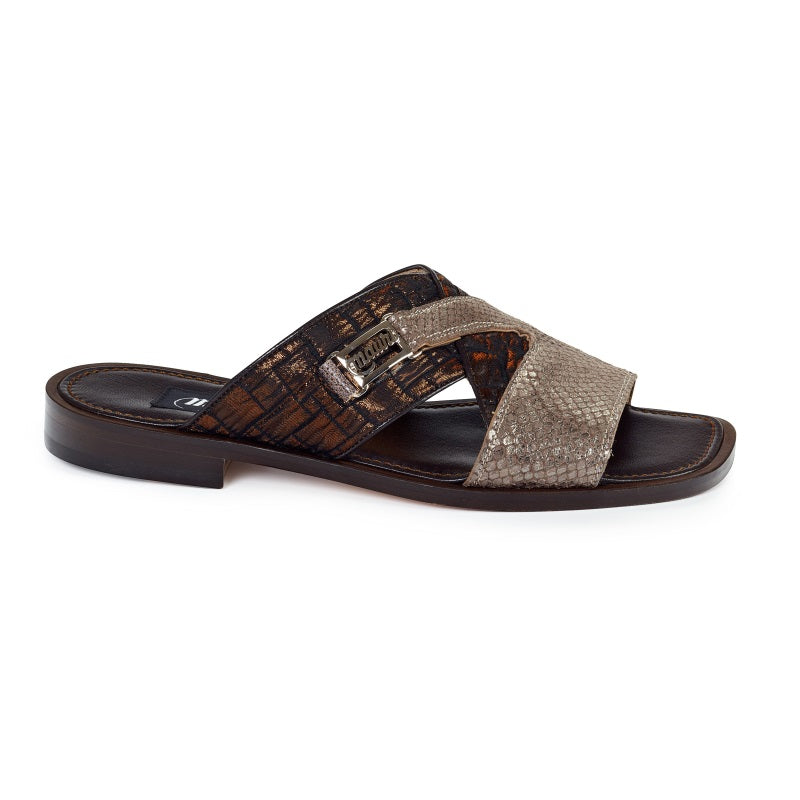 Mauri 1543 Atreo Calfskin & Fabric Sandals Dove Gray / Bronze