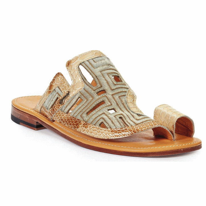 Mauri 1855 Piranesi Patent Leather & Pony Sandals Beige