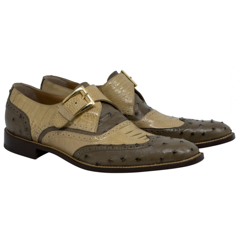 Mauri 3040 Corleone Ostrich Monk Strap Shoes Mousse & Dune