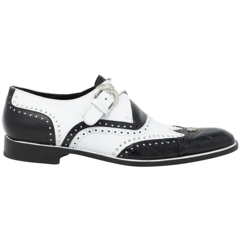 Mauri 3051 Alligator & Calfskin Monk Strap Black/White