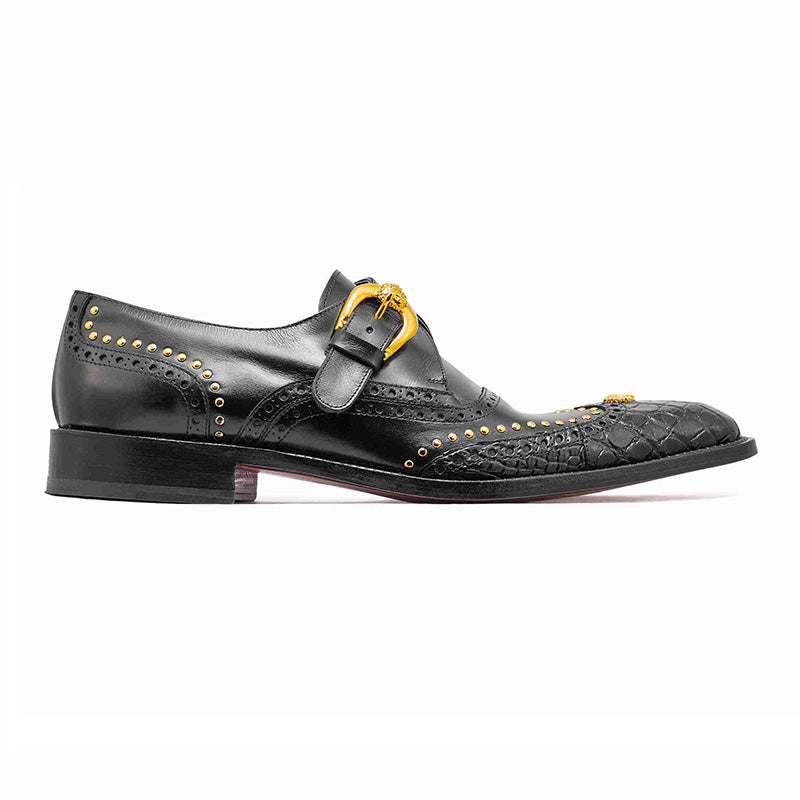 Mauri 3051 Body Alligator / Calf Wingtip Monk Strap Black