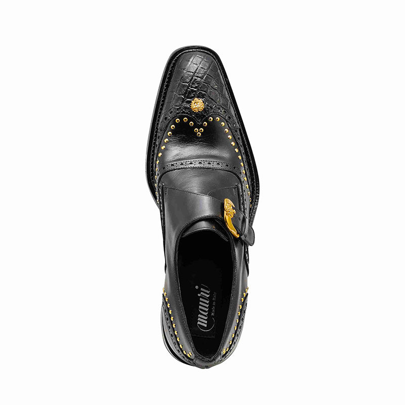 Mauri 3051 Body Alligator / Calf Wingtip Monk Strap Black