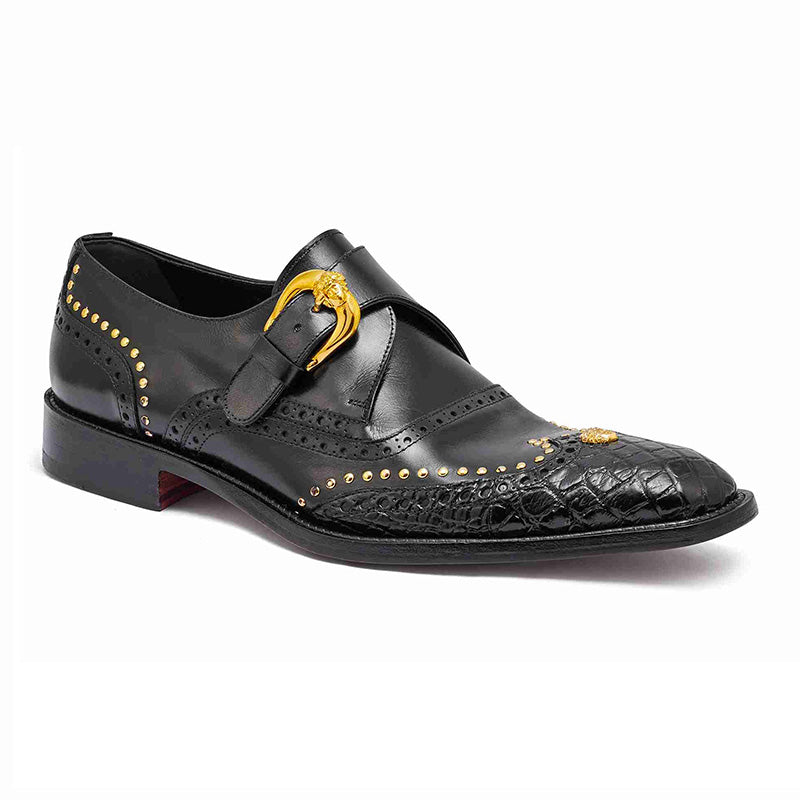 Mauri 3051 Body Alligator / Calf Wingtip Monk Strap Black