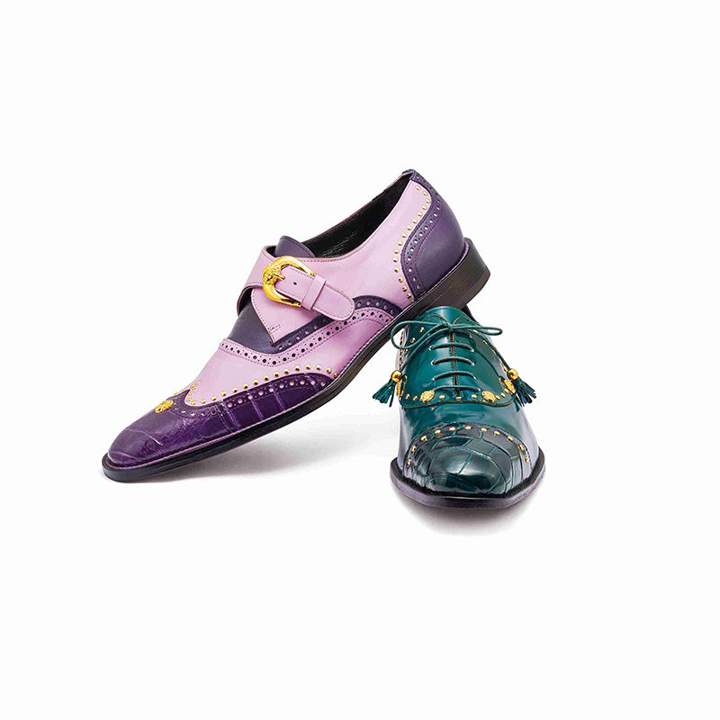 Mauri 3051 Body Alligator / Calf Wingtip Monk Strap Purple / Amethist