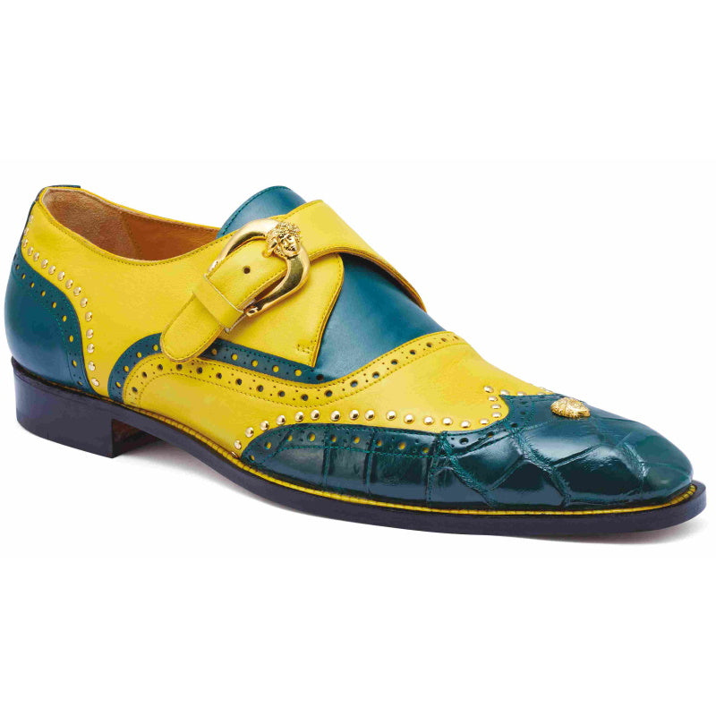 Mauri 3051 Godfather Alligator Monk Strap Forest Green / Yellow
