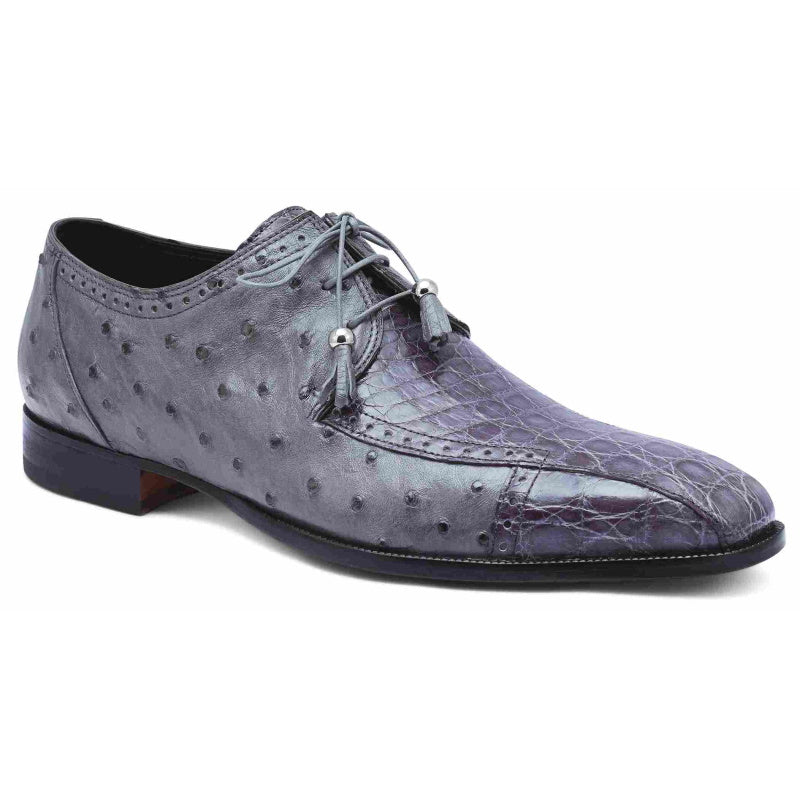 Mauri 3058 Duke Crocodile & Ostrich Derby Shoes Medium Gray