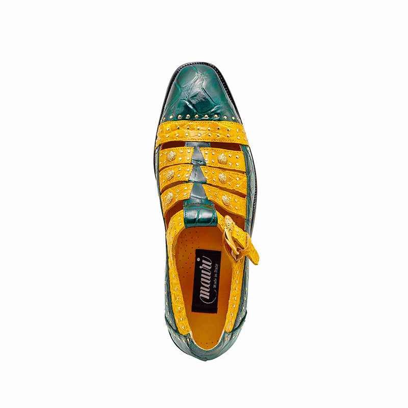 Mauri 3082 Body Alligator / Croco Flanks Shoes Hunter Green / Taxi Yellow (Special Order)