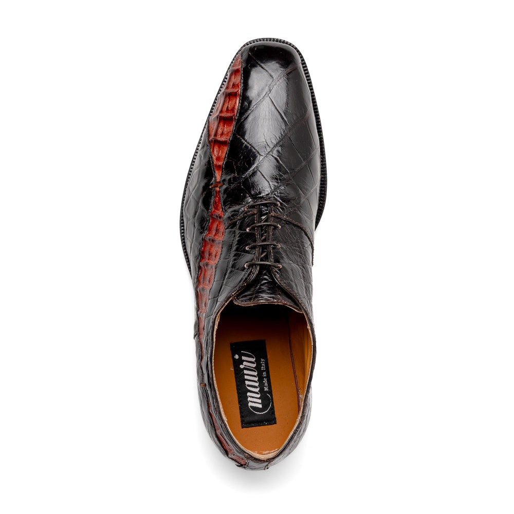 Mauri 3227 Alligator / Hornback Oxford Shoes Dark Brown/ Gold
