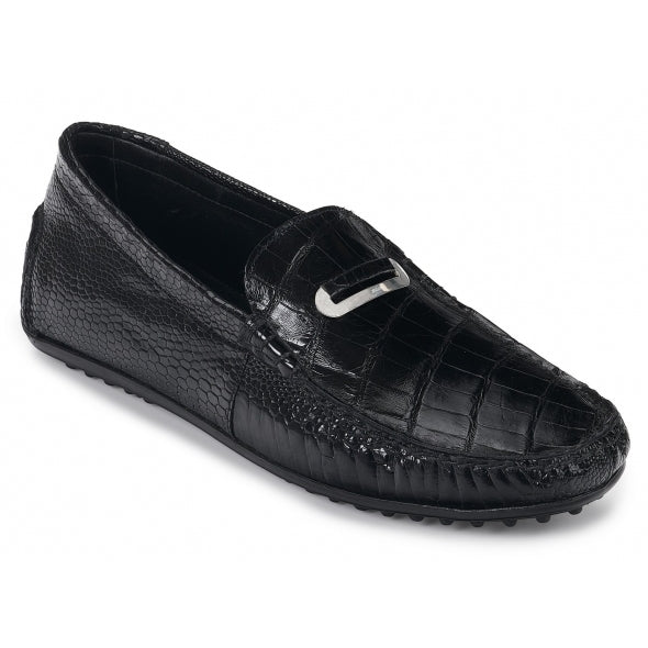 Mauri 3412 Tartaro Ostrich & Alligator Driving Shoes Black