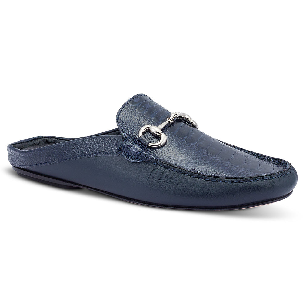 Mauri 3424/1 Sapphire Calfskin & Ostrich Leg Half Shoes W Blue