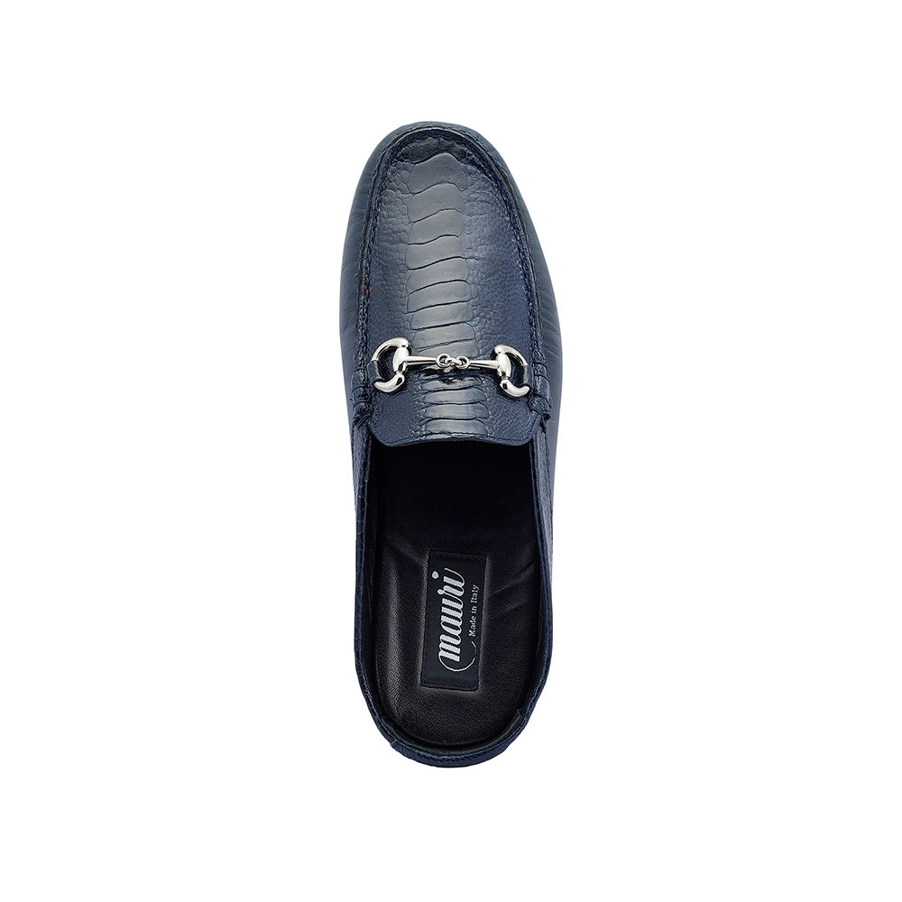 Mauri 3424/1 Sapphire Calfskin & Ostrich Leg Half Shoes W Blue