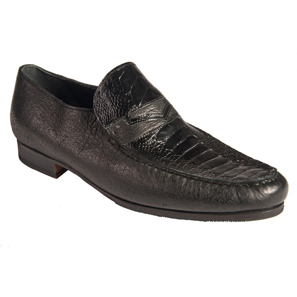 Mauri 3720 Pecary / Ostrich Leg Loafers Black