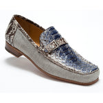 Mauri 3942 Ca'd'oro Python & Linen Strap Loafers Blue / Brown