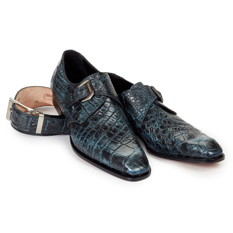 Mauri 4118 Pompeii Alligator Monk Strap Shoes Bicolore Blue / Black