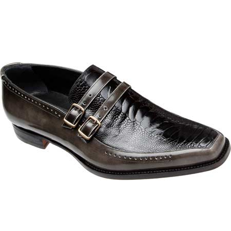 Mauri 4361 Calfskin & Ostrich Leg Monk Strap Loafers Grey