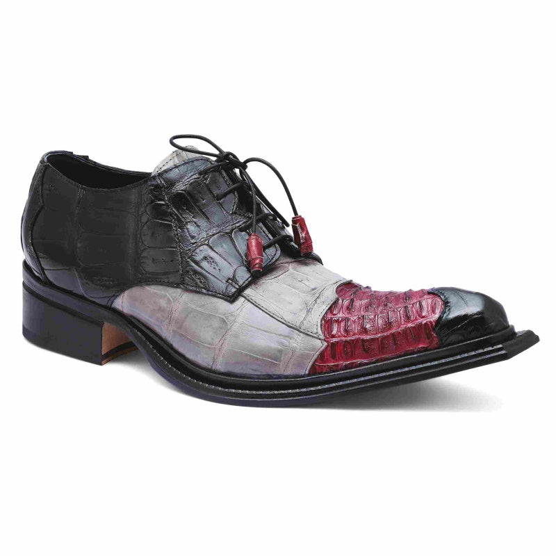 Mauri 44207 Piave Crocodile & Hornback Shoes Black/Ruby Red/Gray