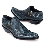 Mauri 44220 Indigo Body Alligator & Hornback Ankle Boots Light Blue / Black