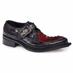 Mauri 44225 Michelangelo Crocodile & Hornback Monk Strap Shoes Black / Burgundy