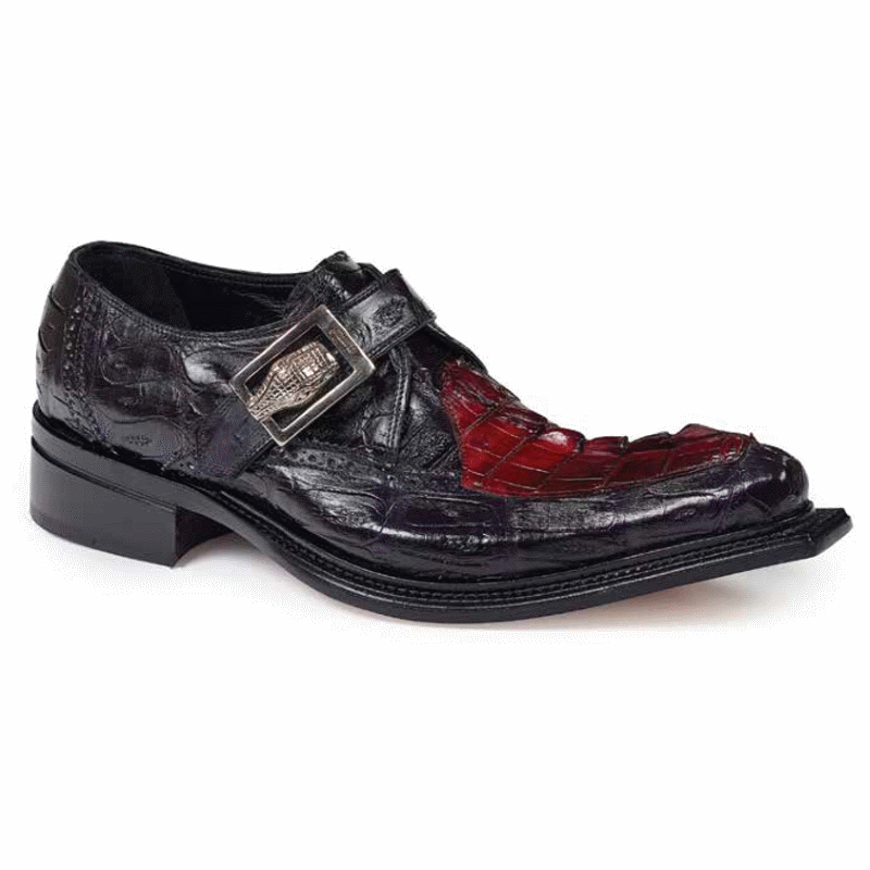 Mauri 44225 Michelangelo Crocodile & Hornback Monk Strap Shoes Black / Burgundy