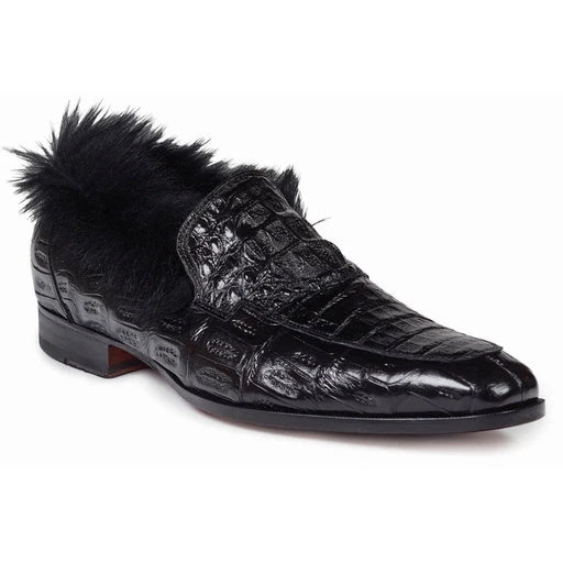 Mauri Romeo 4615 Hornback & Crocodile Loafers Black W/Fur