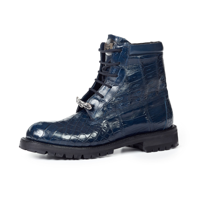 Mauri 4637 Commando Alligator & Ostrich Leg Boots Wonder Blue