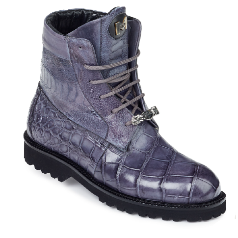 Mauri 4637 Commando Alligator / Ostrich Leg / Nappa Boots Medium Gray