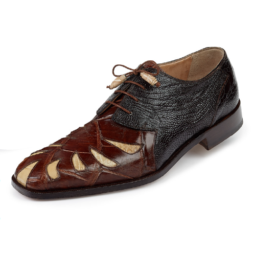Mauri 4691 Brut Alligator & Ostrich Leg Dress Shoes Camel / Bone / Dark Brown