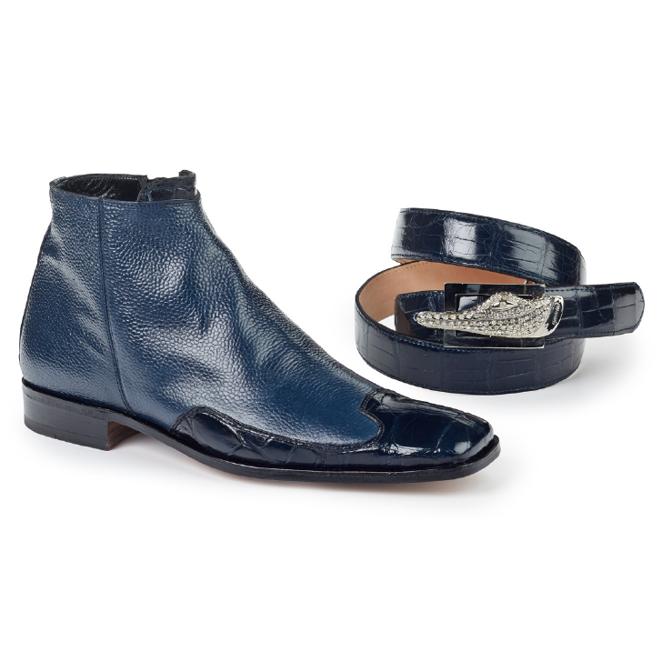 Mauri 4699 Pebble Grain & Body Alligator Zipper Boots Wonder Blue