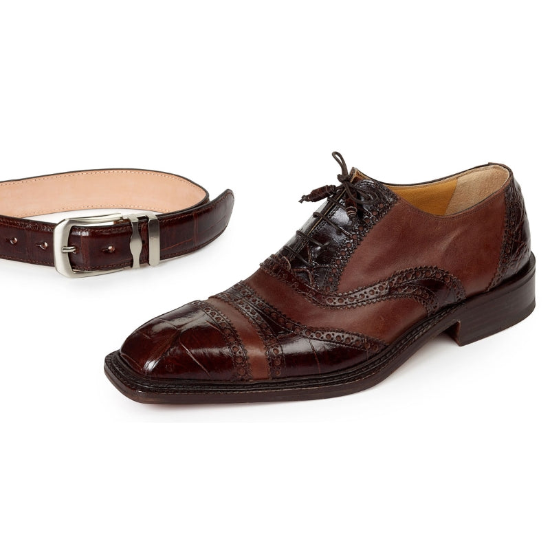 Mauri 4714 Svevo Alligator & Calfskin Cap Toe Dress Shoes Sport Rust
