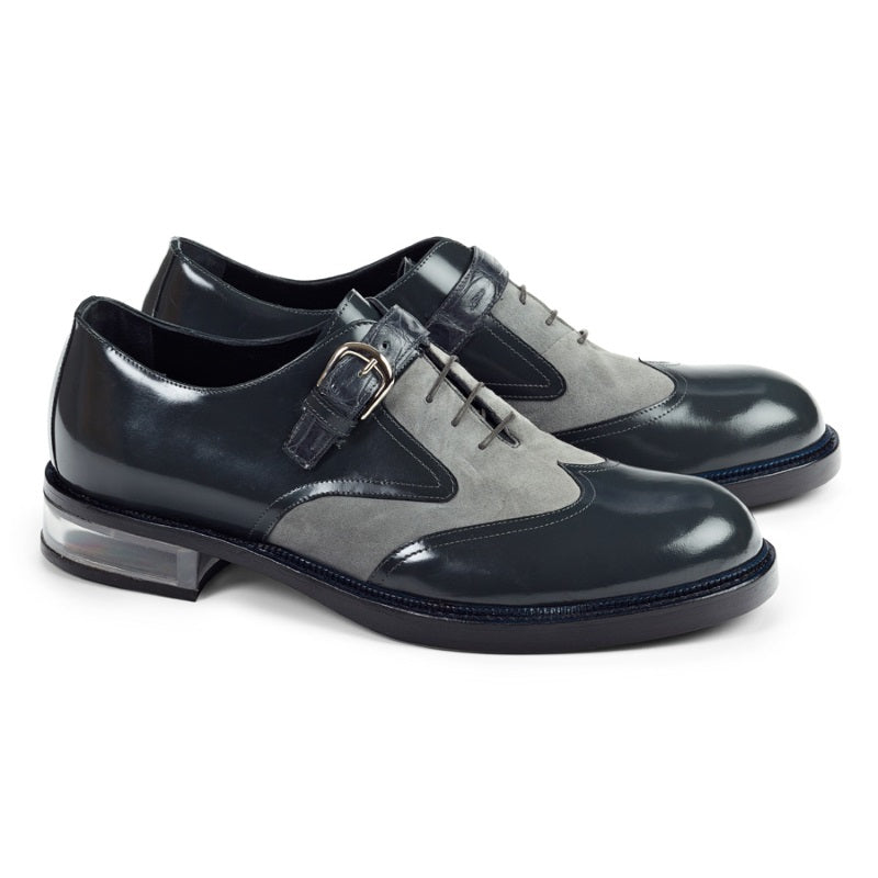 Mauri 4781 Tacito Suede & Calfskin & Croc Wingtip Shoes Gray