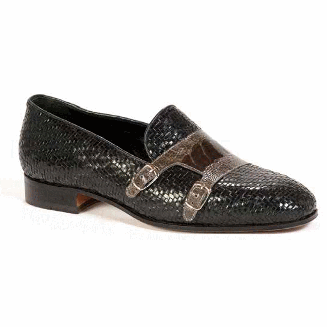 Mauri 4811 Espiga Woven & Ostrich Leg Loafers Black / Gray