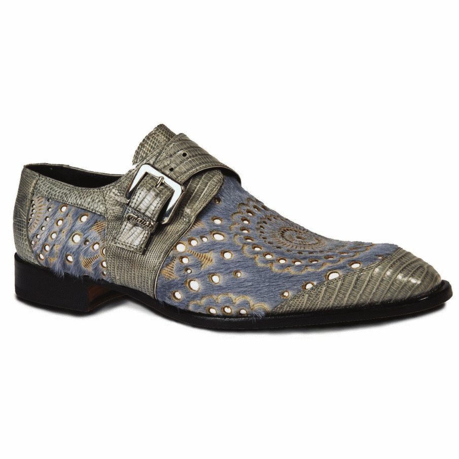 Mauri 4826 Ceruti Lizard & Pony Monk Strap Shoes Gray