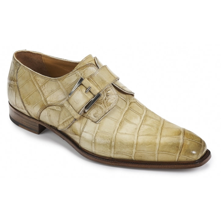 Mauri 4853 Agogna Alligator Monk Strap Shoes Bone