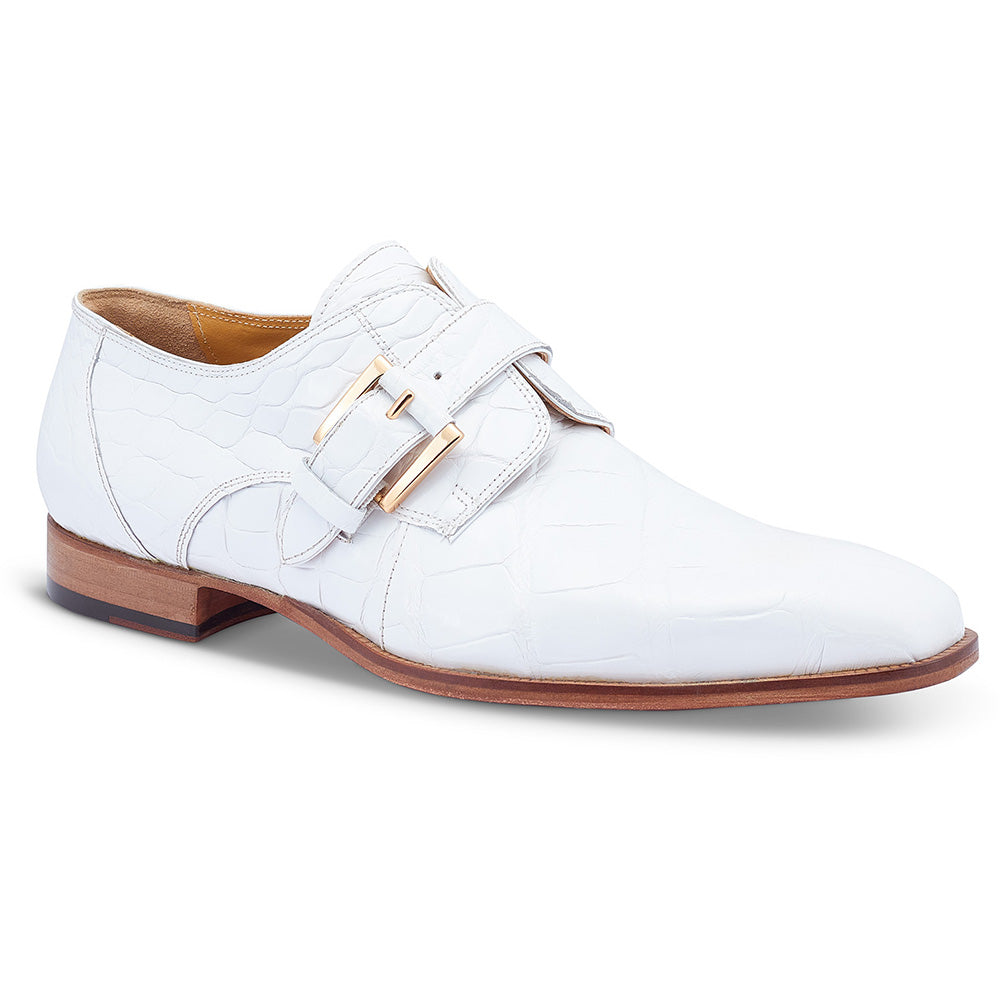 Mauri 4853 Alligator Monk Strap Shoes White
