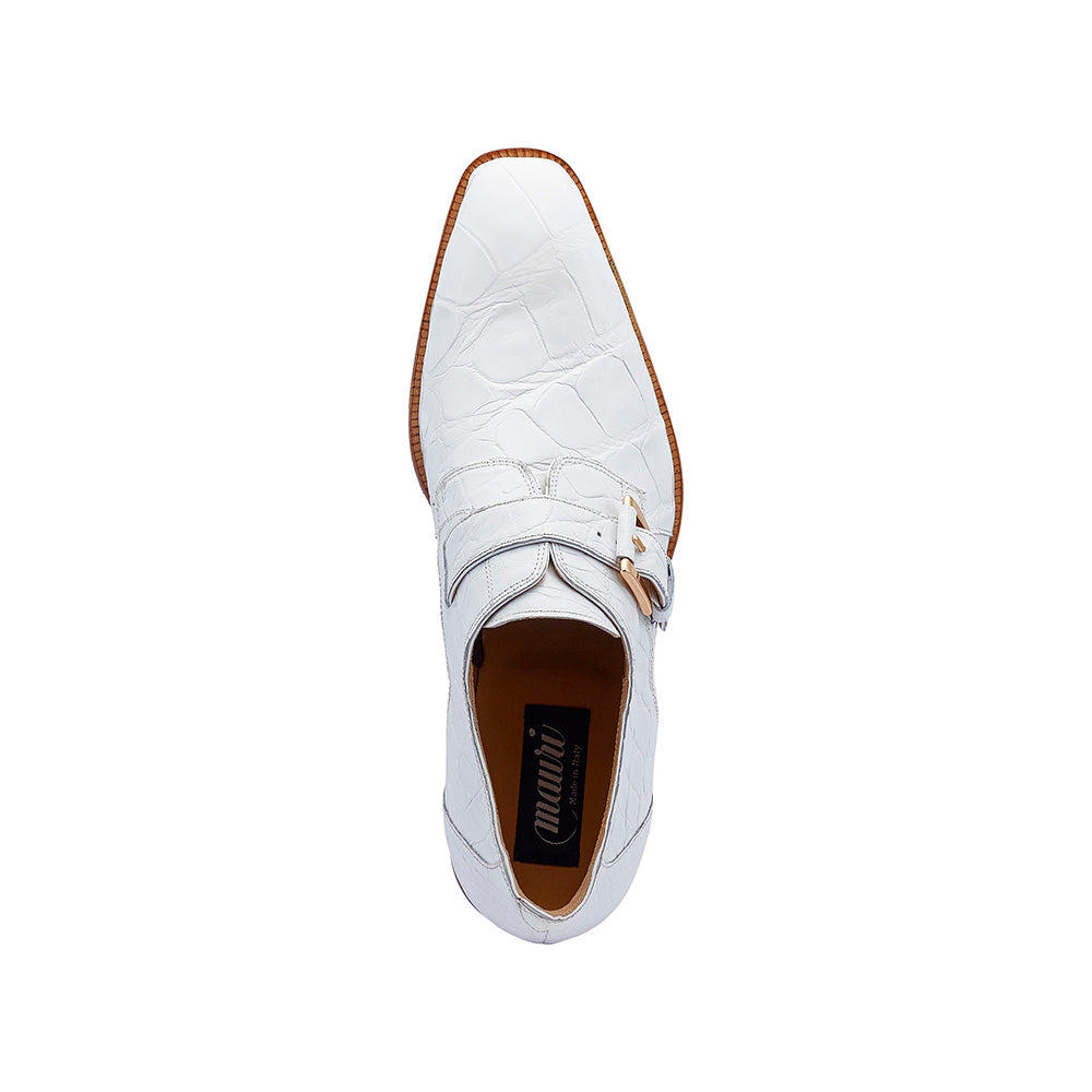 Mauri 4853 Alligator Monk Strap Shoes White
